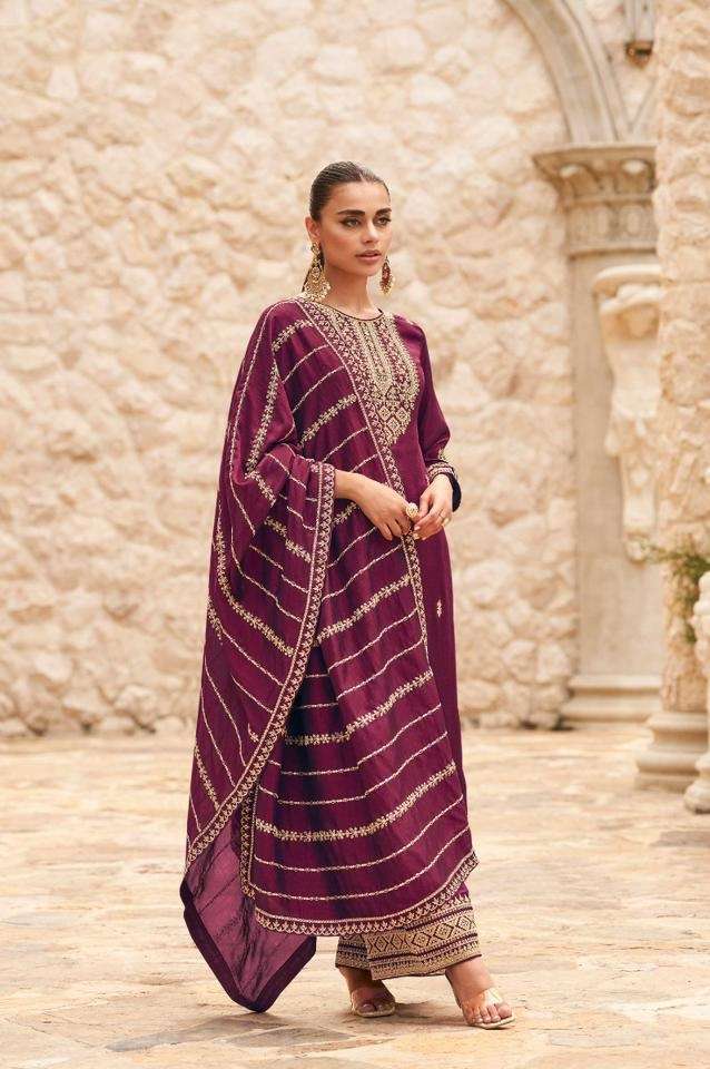 NEW DESIGNER FANCY PARTY WEAR MAROON INDIAN STRAIGHT SALWAR SUIT IN PREMIUM SILK AF OGAAN 9689