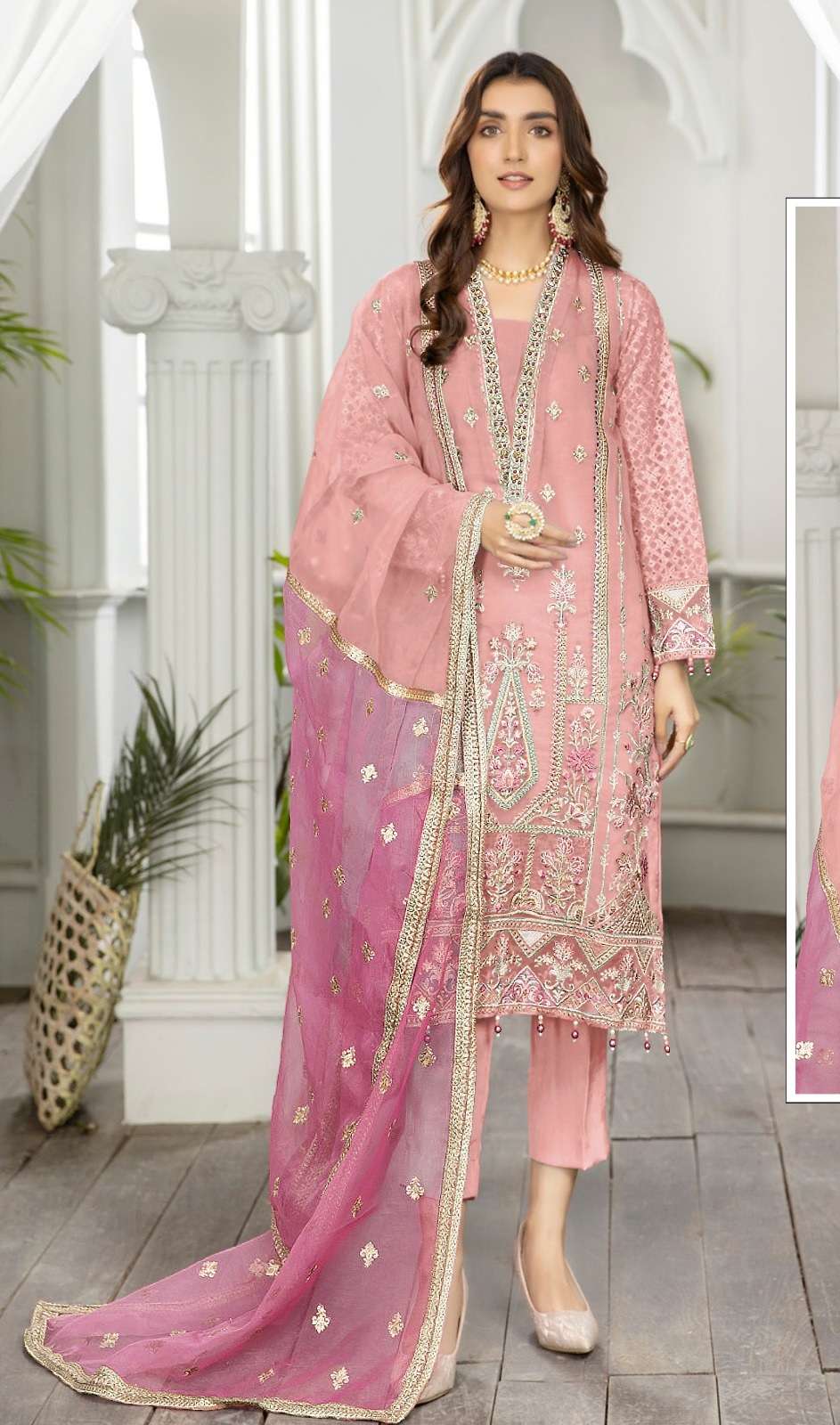 NEW DESIGNER FANCY PARTY WEAR PINK ORGANZA INDIAN PAKISATNI SALWAR SUIT JG 12786C