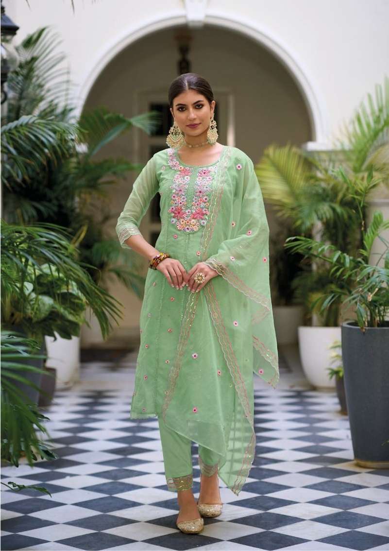 NEW DESIGNER FANCY PARTY WEAR PISTA ORGANZA INDIAN PAKISATNI READYMADE SALWAR SUIT EB ELIZA 1176