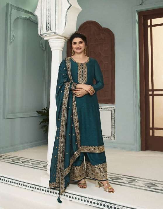 NEW DESIGNER FANCY PARTY WEAR TEAL GREEN INDIAN PAKISATNI SALWAR SUIT IN GEORGETTE SILK SM VINAY SHAHENN 64862