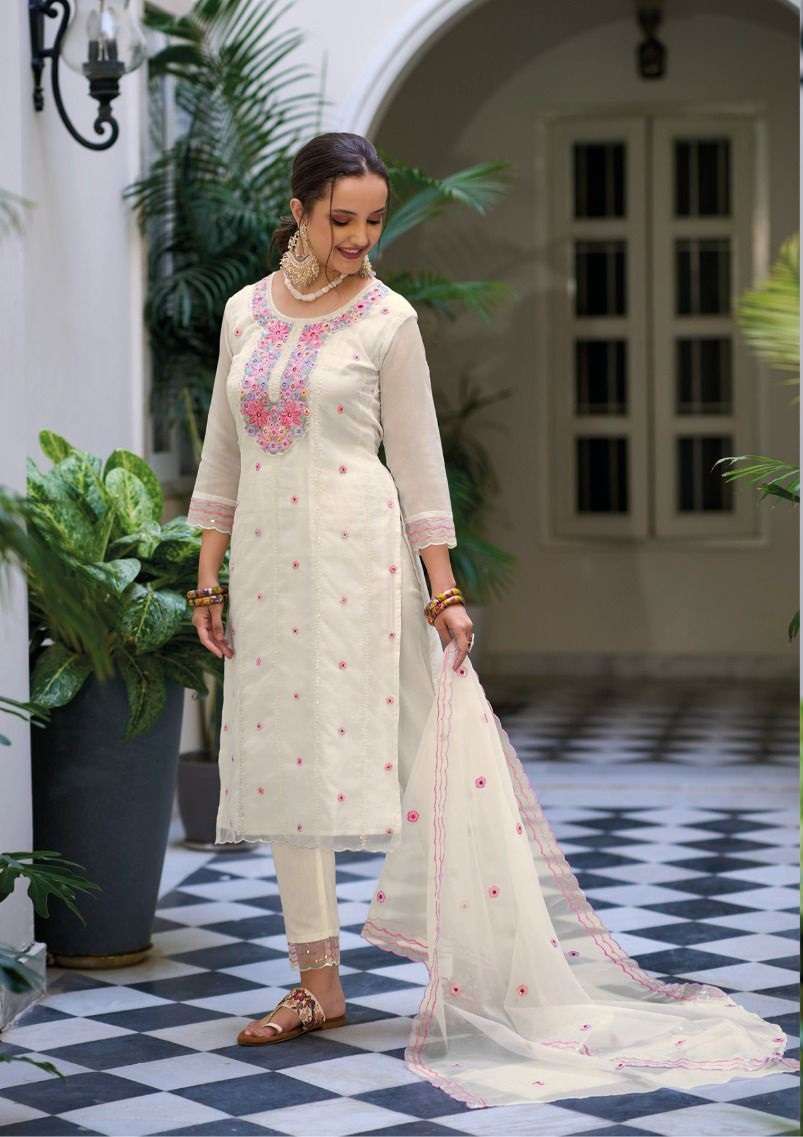 NEW DESIGNER FANCY PARTY WEAR WHITE ORGANZA INDIAN PAKISATNI READYMADE SALWAR SUIT EB ELIZA 1175