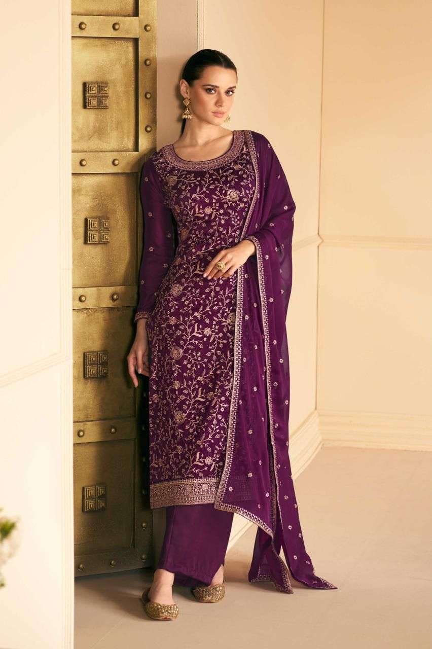 NEW DESIGNER FANCY PARTY WEAR WINE INDIAN STRAIGHT SALWAR SUIT IN PREMIUM SILK AF VARINA 9695