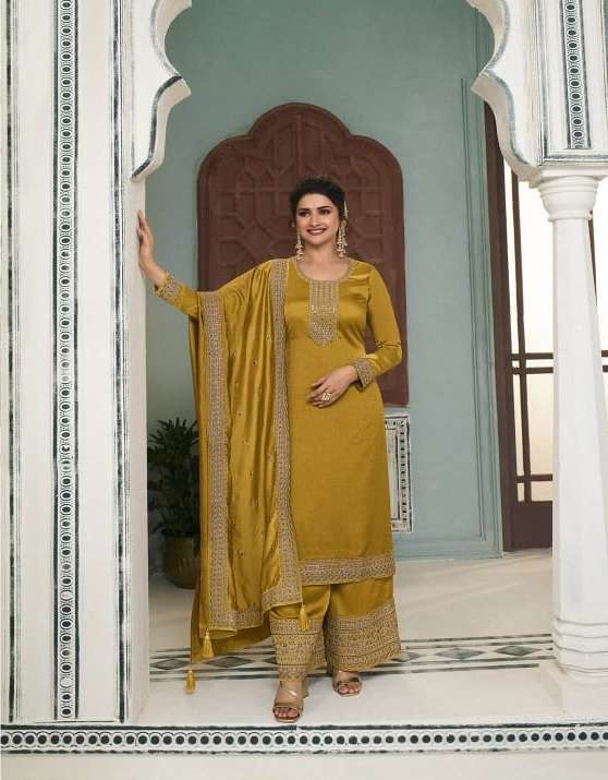 NEW DESIGNER FANCY PARTY WEAR YELLOW INDIAN PAKISATNI SALWAR SUIT IN GEORGETTE SILK SM VINAY SHAHENN 64863