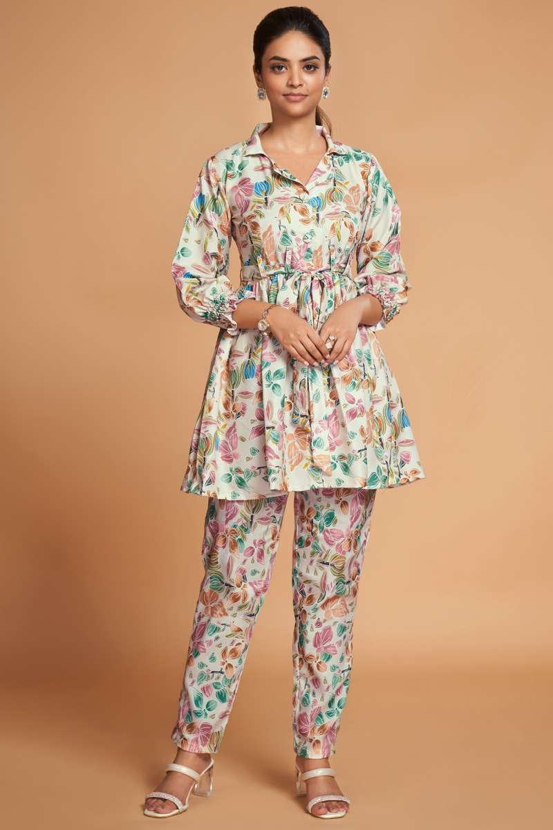 READYMADE CREAM RAYON CO ORD SET FOR WOMEN WEAR FANCY PRINTED CO ORD SET AHVN JASMINE 401