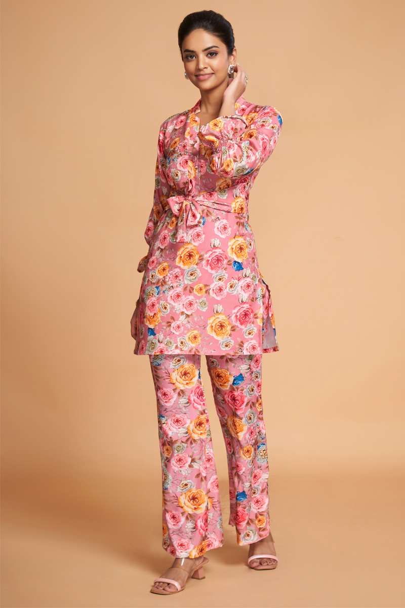 READYMADE PINK RAYON CO ORD SET FOR WOMEN WEAR FANCY PRINTED CO ORD SET AHVN JASMINE 404