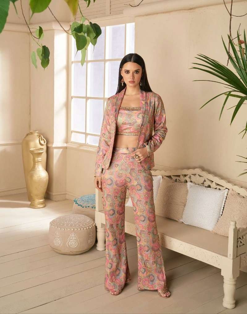 READYMADE PINK RAYON CO ORD SET FOR WOMEN WEAR FANCY PRINTED CO ORD SET SY 5259