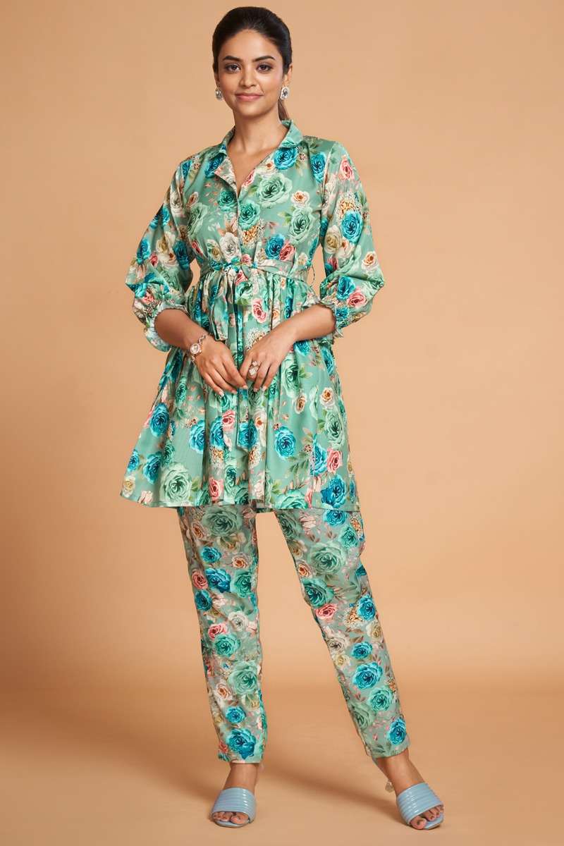 READYMADE SEA GREEN RAYON CO ORD SET FOR WOMEN WEAR FANCY PRINTED CO ORD SET AHVN JASMINE 402