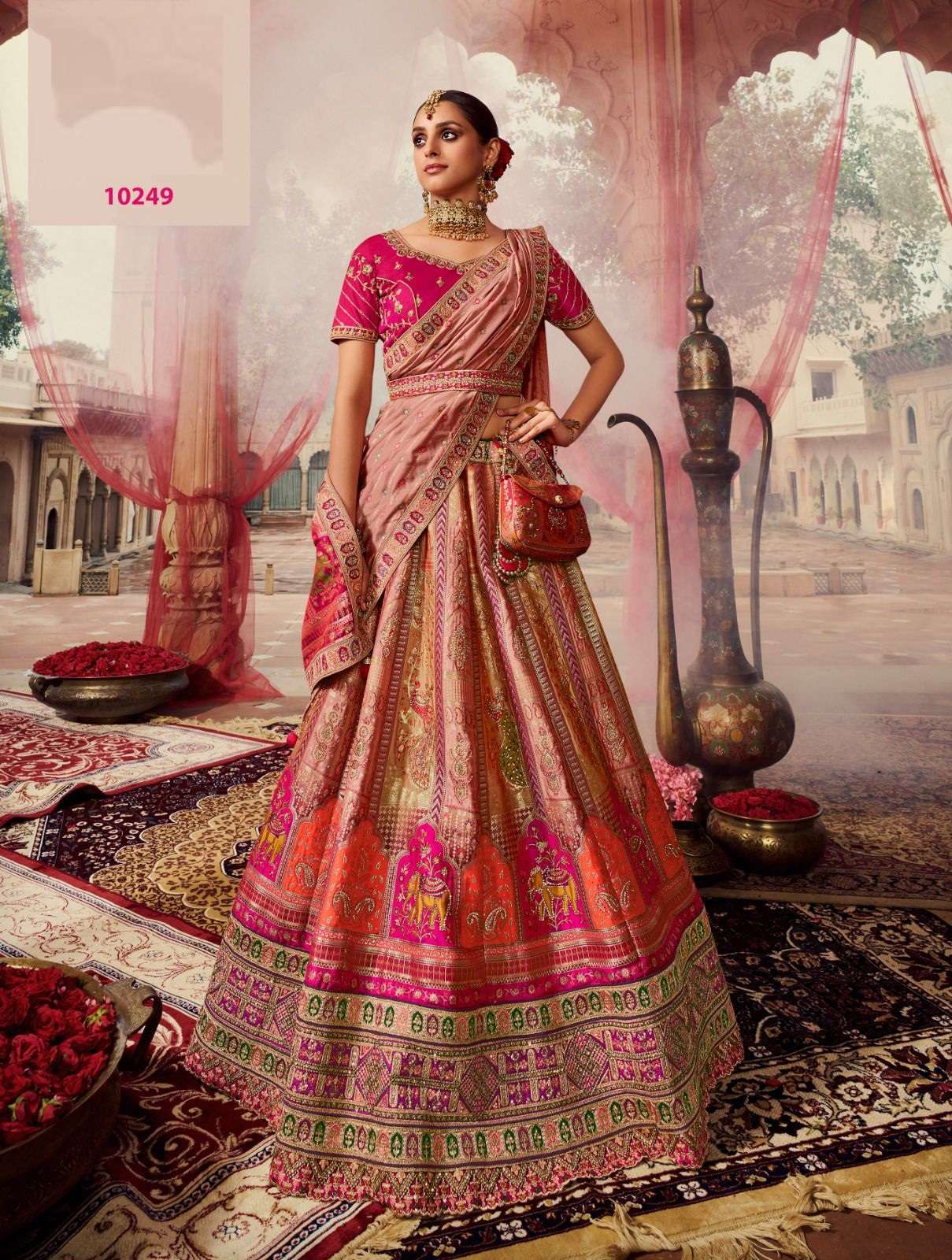 DESIGNER BRIDAL WEDDING PARTY WEAR BANARASI SILK LEHENGA CHOLI WITH AARI WORK SM ROYAL 10249