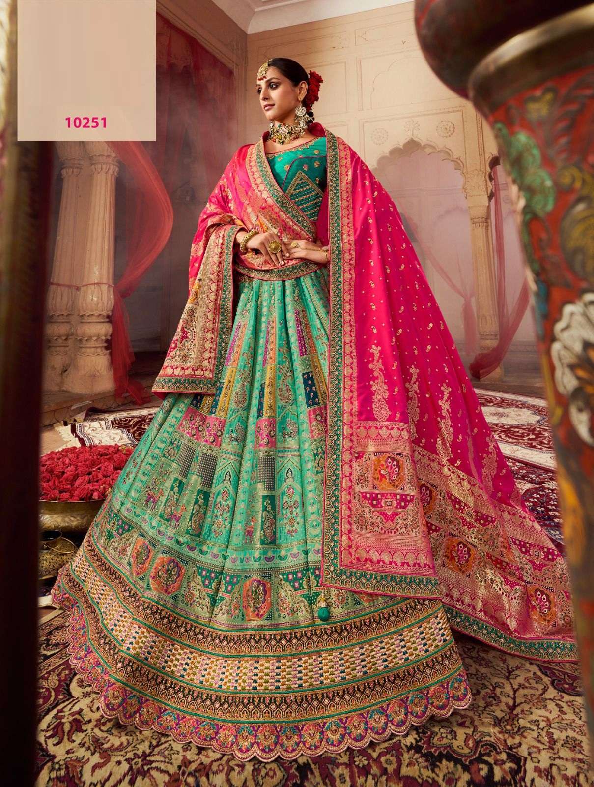 DESIGNER BRIDAL WEDDING PARTY WEAR BANARASI SILK LEHENGA CHOLI WITH AARI WORK SM ROYAL 10251