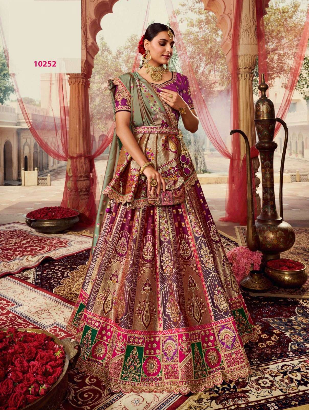 DESIGNER BRIDAL WEDDING PARTY WEAR BANARASI SILK LEHENGA CHOLI WITH AARI WORK SM ROYAL 10252