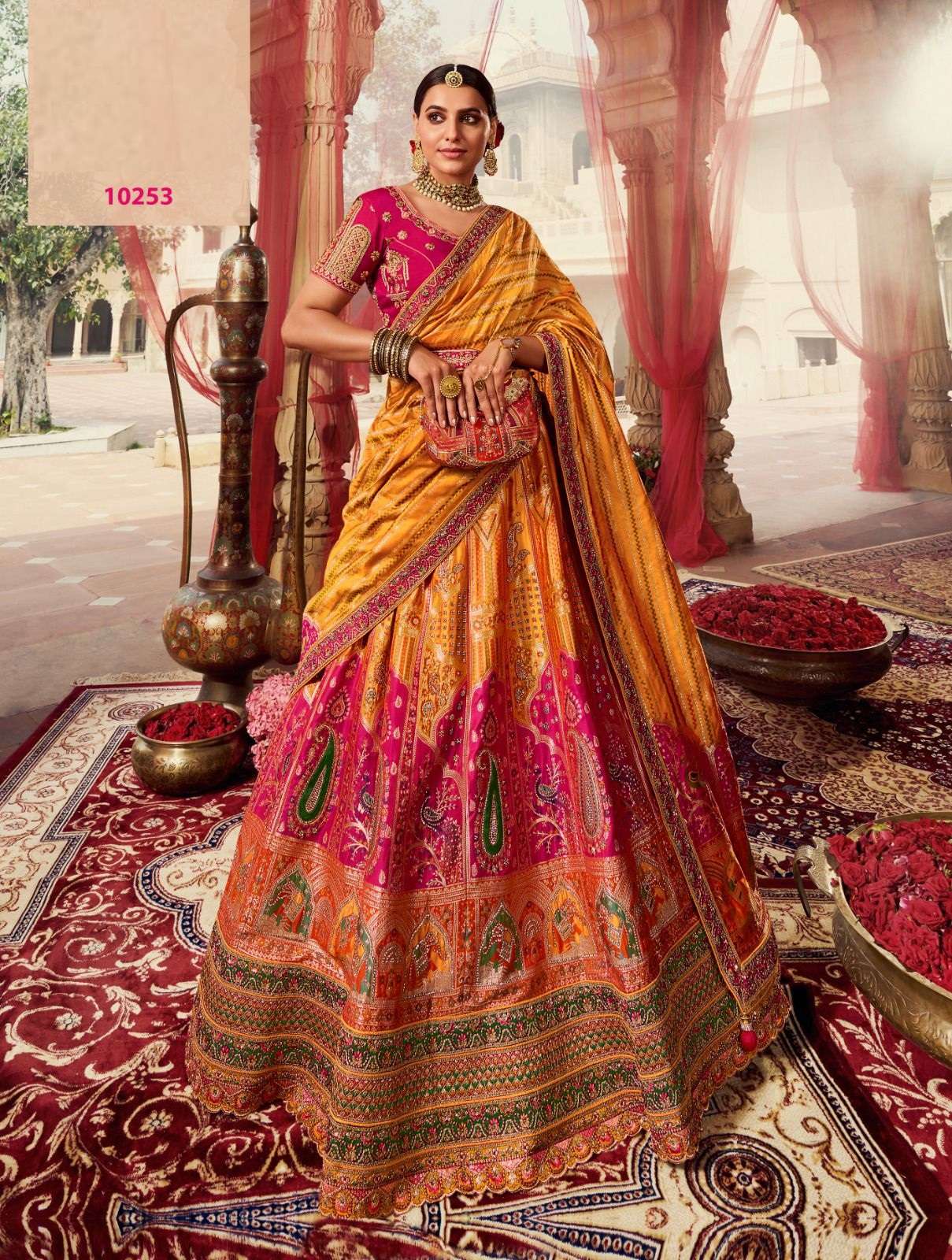 DESIGNER BRIDAL WEDDING PARTY WEAR BANARASI SILK LEHENGA CHOLI WITH AARI WORK SM ROYAL 10253