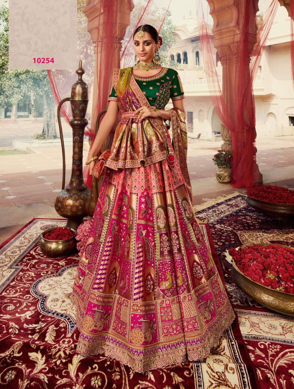 DESIGNER BRIDAL WEDDING PARTY WEAR BANARASI SILK LEHENGA CHOLI WITH AARI WORK SM ROYAL 10254