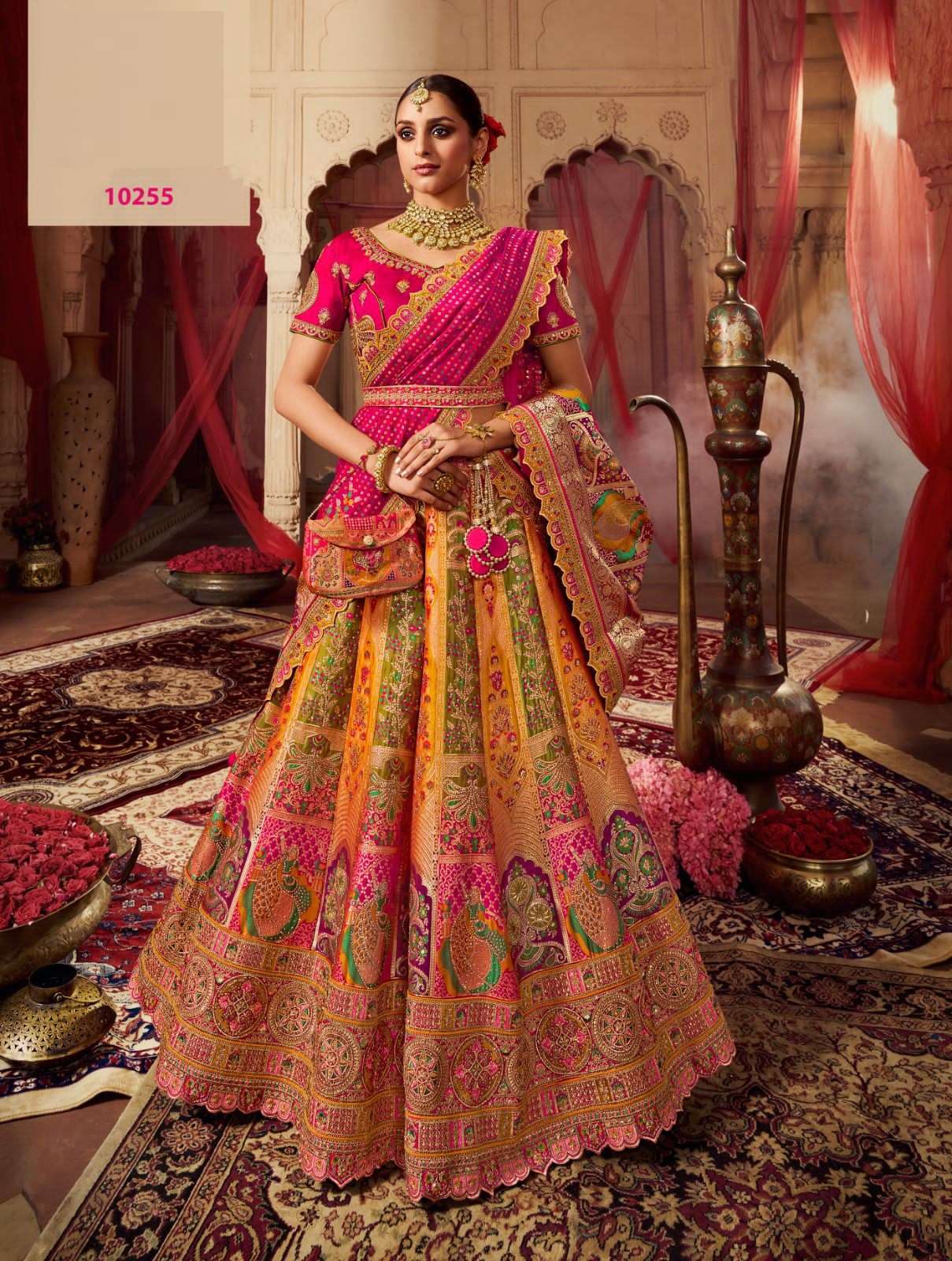 DESIGNER BRIDAL WEDDING PARTY WEAR BANARASI SILK LEHENGA CHOLI WITH AARI WORK SM ROYAL 10255