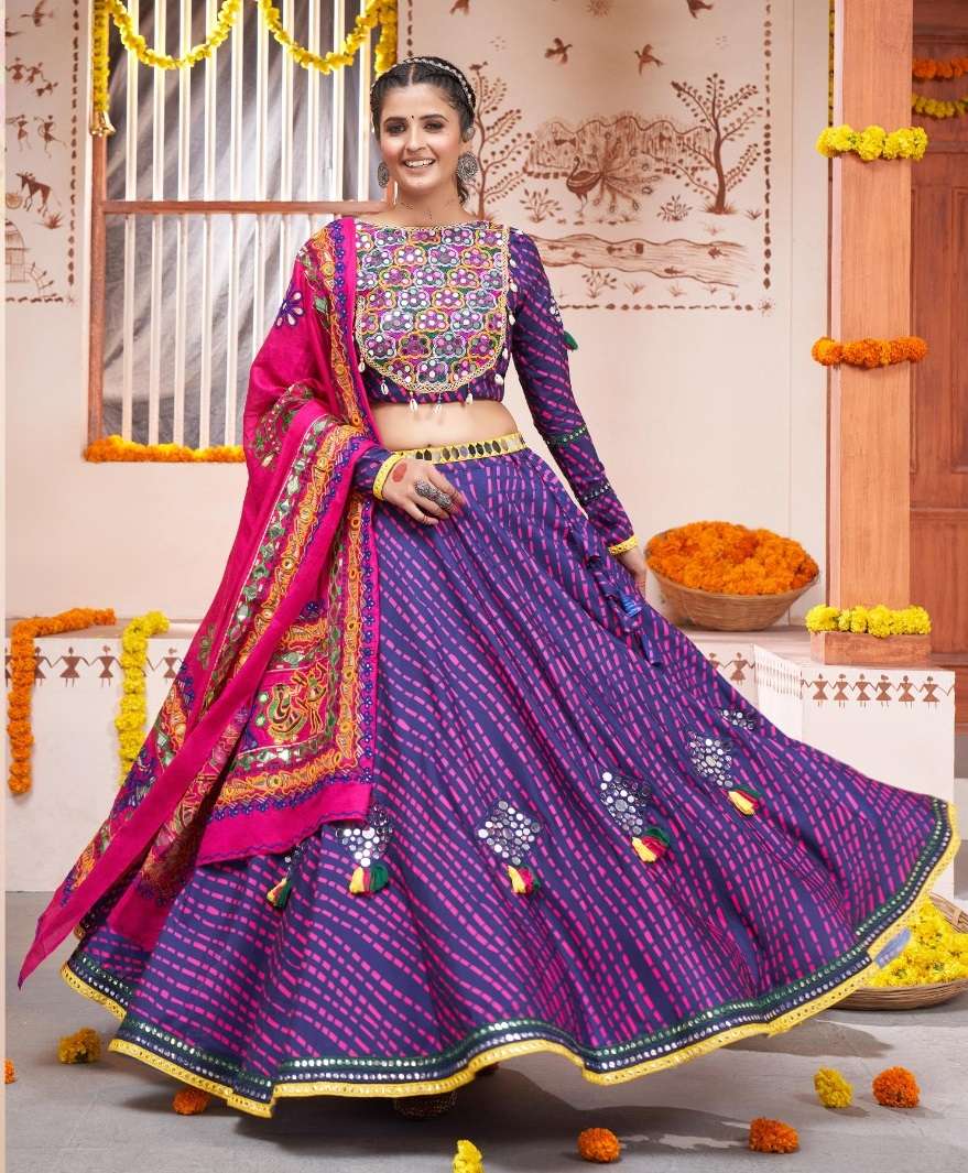 DESIGNER FANCY HEAVY VISCOSE RAYON COTTON BLUE NAVRATRI LEHENGA CUM GAMTHI LEHENGA CHOLI KF RAAS 2361