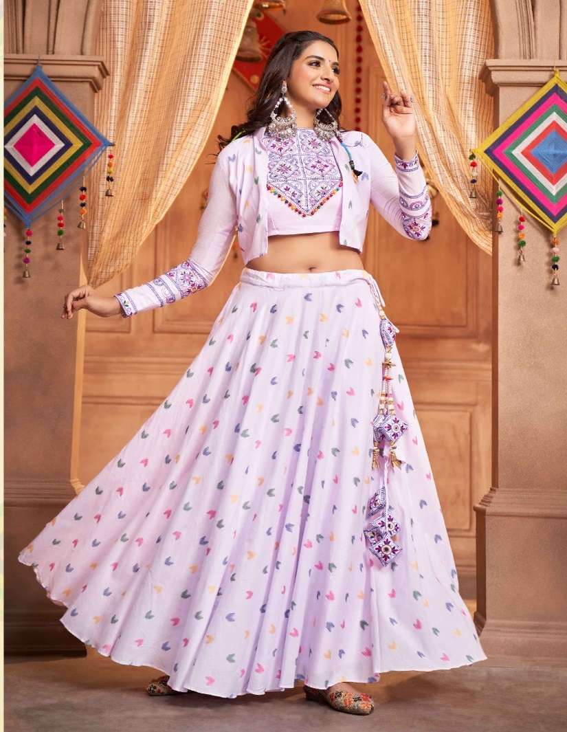 DESIGNER FANCY HEAVY VISCOSE RAYON LAVENDER NAVRATRI LEHENGA CUM GAMTHI LEHENGA CHOLI KF RAAS 2357