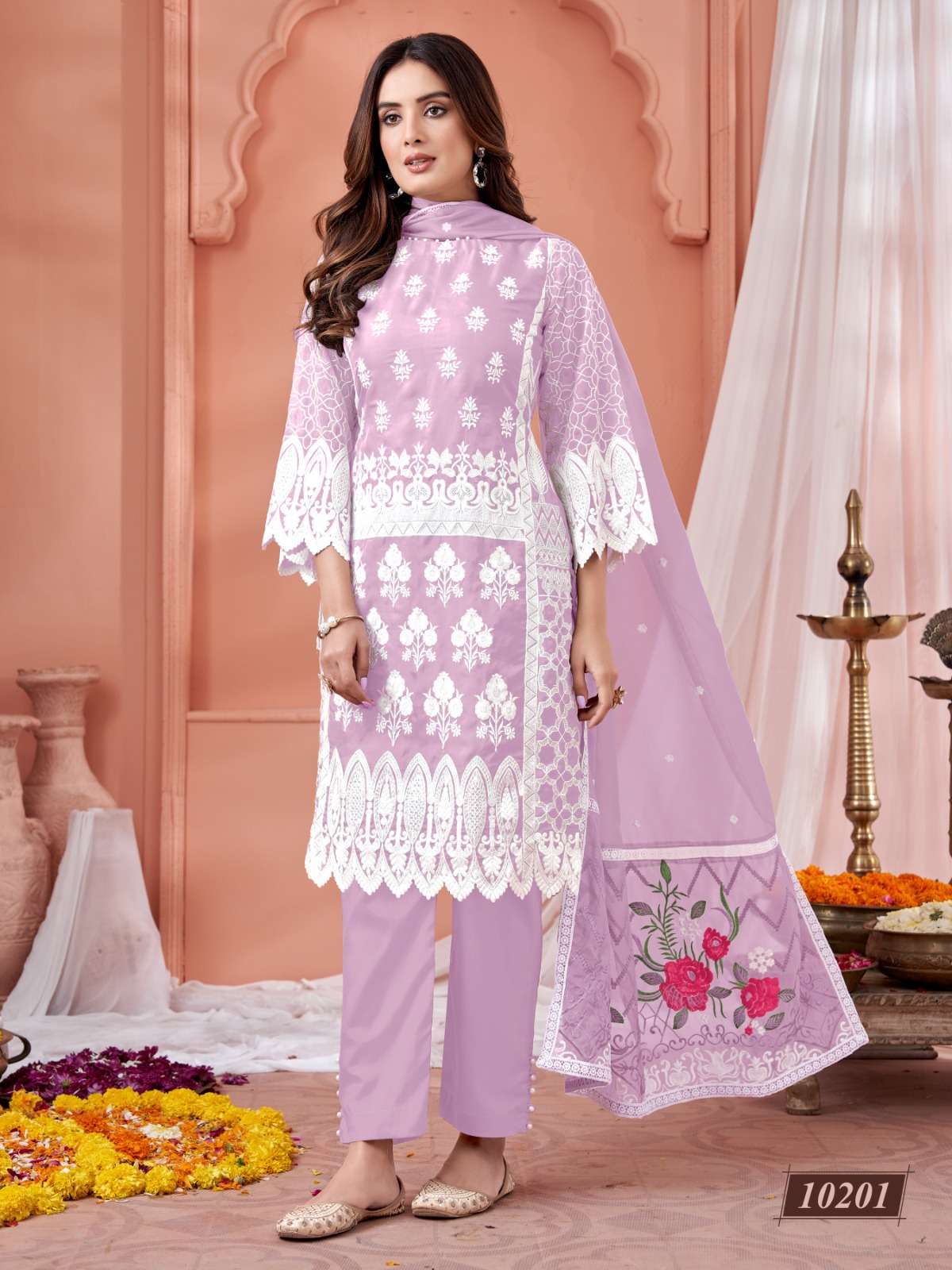 DESIGNER FANCY PARTY WEAR INDIAN PAKISTANI PURPLE SALWAR SUIT IN ORGANZA ANJUBAA 10201