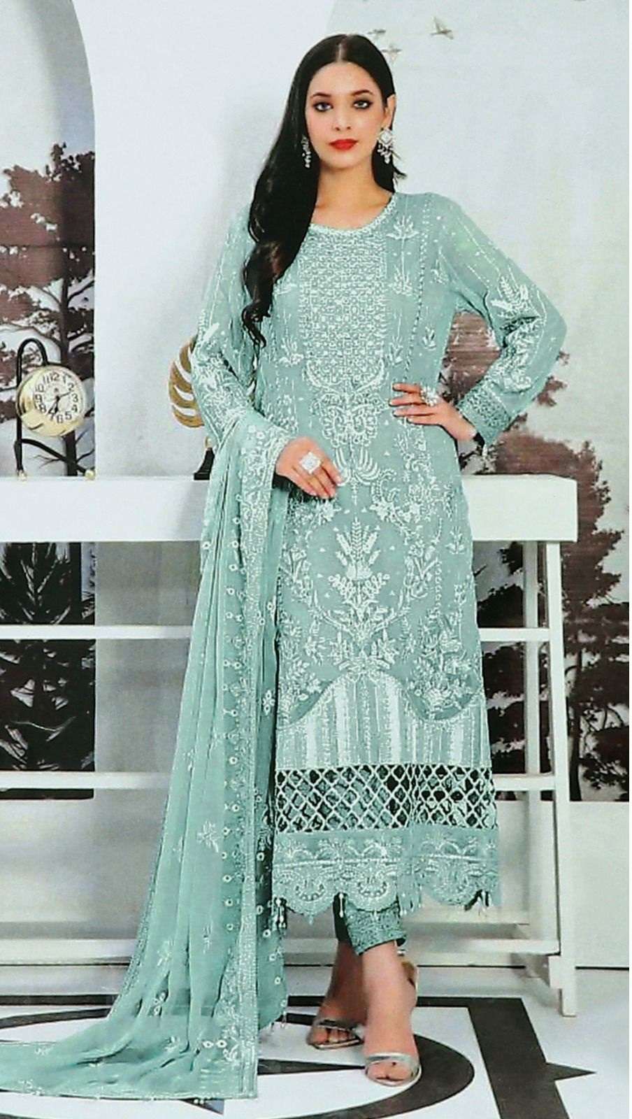 DESIGNER FANCY PARTY WEAR INDIAN PAKISTANI SALWAR SUIT IN FAUX GEORGETTE JG 1525 A