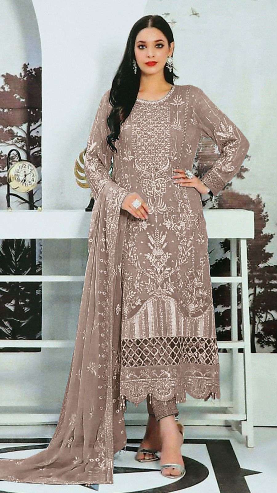 DESIGNER FANCY PARTY WEAR INDIAN PAKISTANI SALWAR SUIT IN FAUX GEORGETTE JG 1525 C