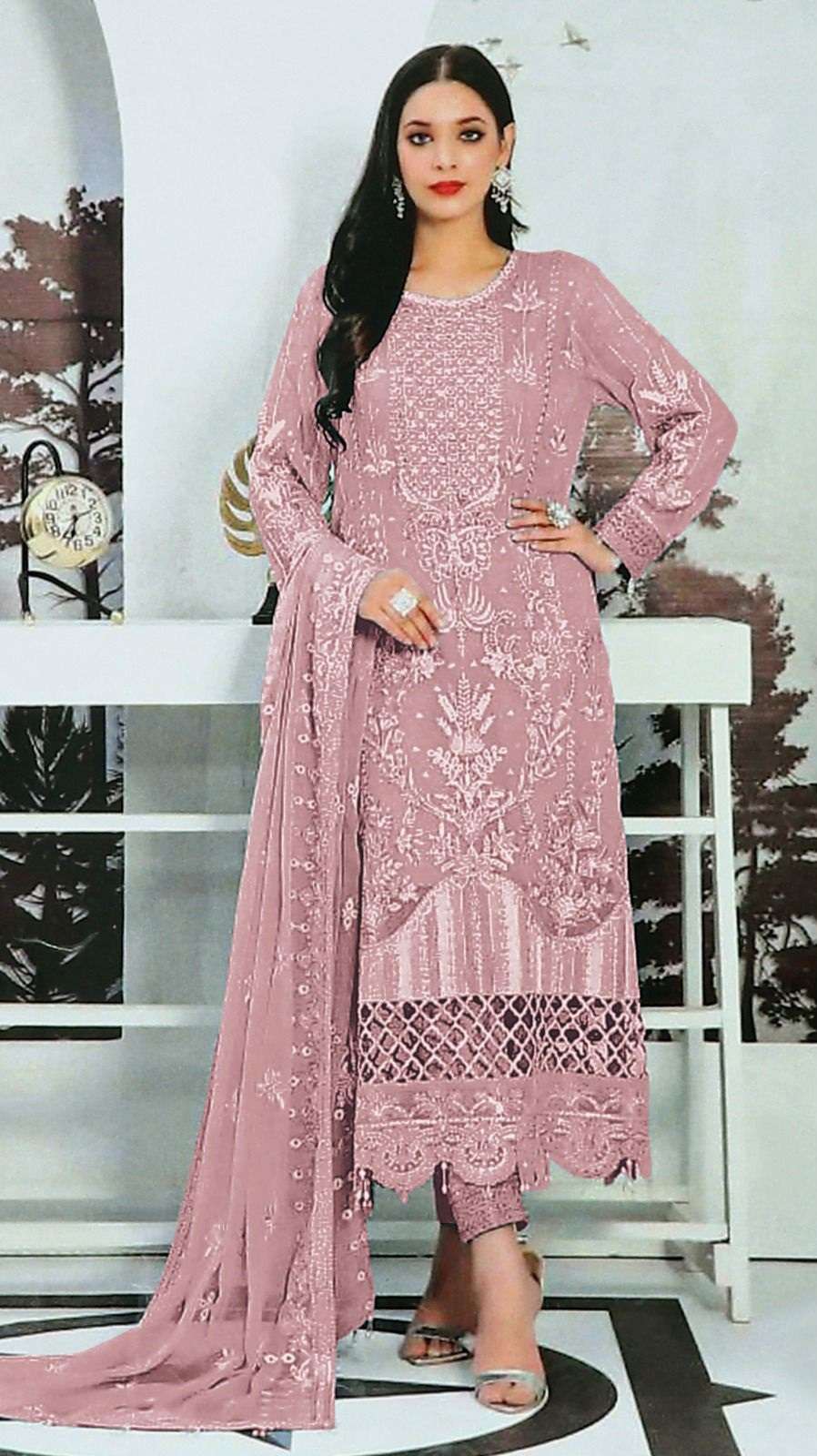 DESIGNER FANCY PARTY WEAR INDIAN PAKISTANI SALWAR SUIT IN FAUX GEORGETTE JG 1525 D