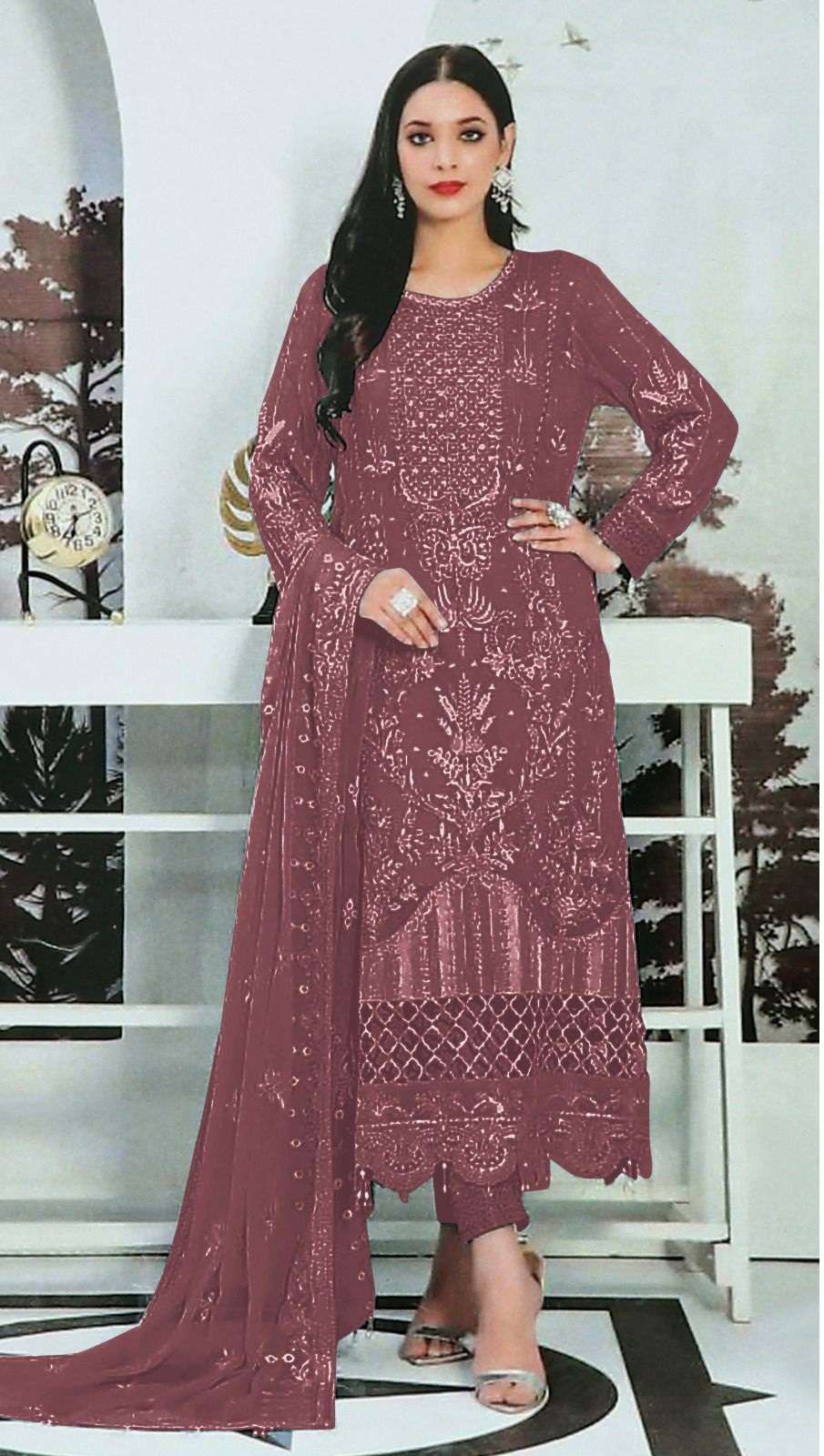 DESIGNER FANCY PARTY WEAR INDIAN PAKISTANI SALWAR SUIT IN FAUX GEORGETTE JG 1525 E