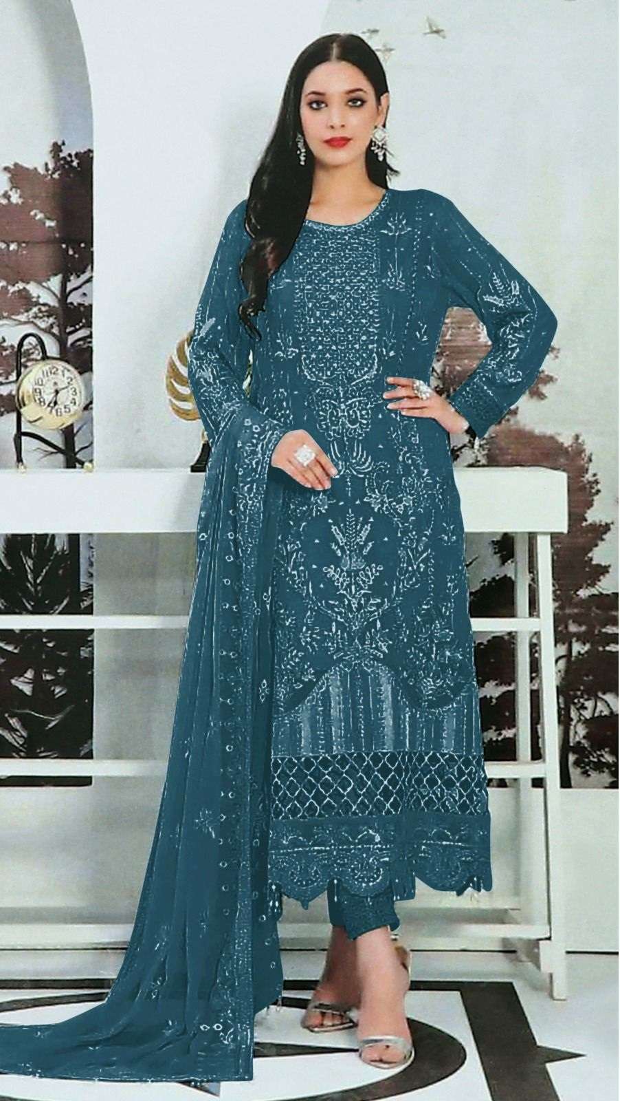 DESIGNER FANCY PARTY WEAR INDIAN PAKISTANI SALWAR SUIT IN FAUX GEORGETTE JG 1525 F