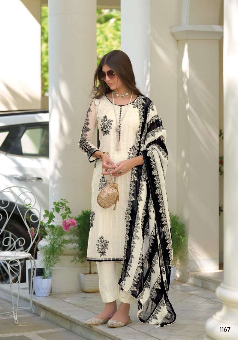 DESIGNER FANCY PARTY WEAR WHITE INDIAN PAKISTANI SALWAR SUIT IN ORGANZA RH EBA NOOR 1167