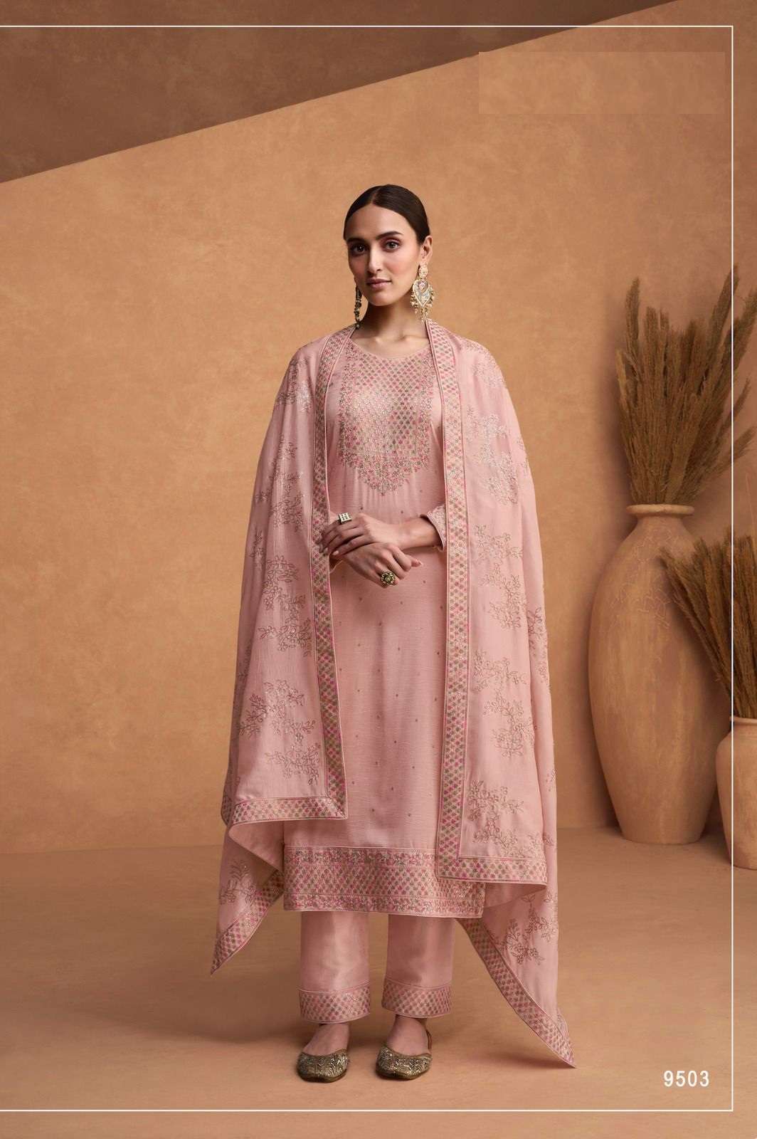 DESIGNER FANCY WEDDING FUNCTION PARTY WEAR PEACE PREMIUM SILK STRAIGHT SALWAR SUIT AF RESHAM 9503