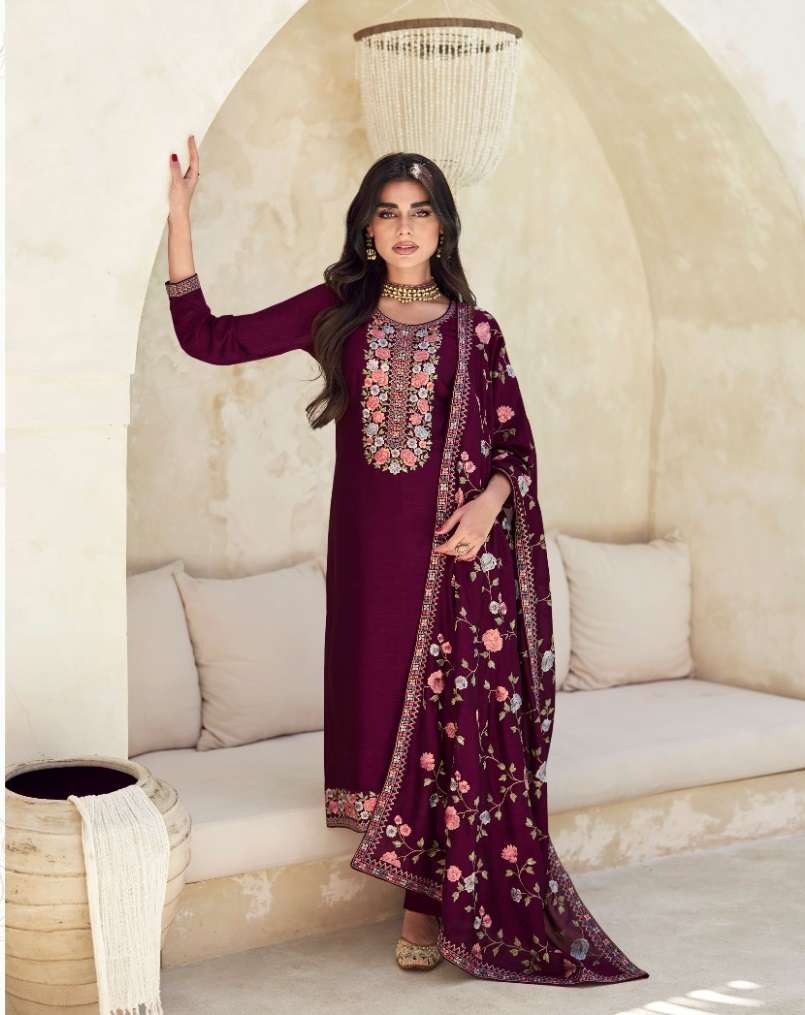 DESIGNER FANCY WEDDING FUNCTION PARTY WEAR PREMIUM SILK STRAIGHT MAGENTA SALWAR SUIT AF VERONA 9770