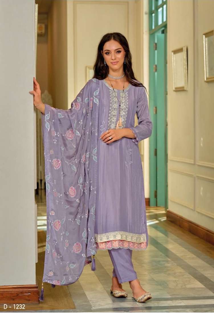 DESIGNER FANCY WEDDING FUNCTION PARTY WEAR PREMIUM LAVENDER SILK STRAIGHT SALWAR SUIT EB SIENNA 1232