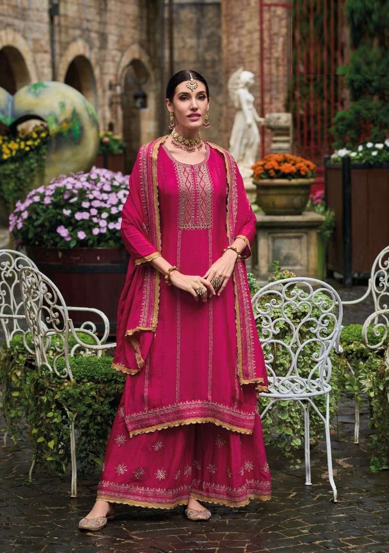 DESIGNER FANCY WEDDING PARTY FESTIVAL WEAR CHINON RANI PINK STARIGHT SALWAR SUIT EB FHILLAURI 1612