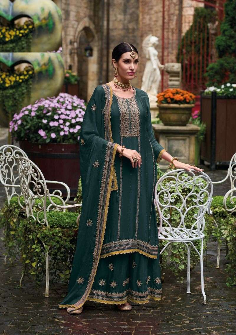 DESIGNER FANCY WEDDING PARTY FESTIVAL WEAR CHINON GREEN STARIGHT SALWAR SUIT EB FHILLAURI 1613