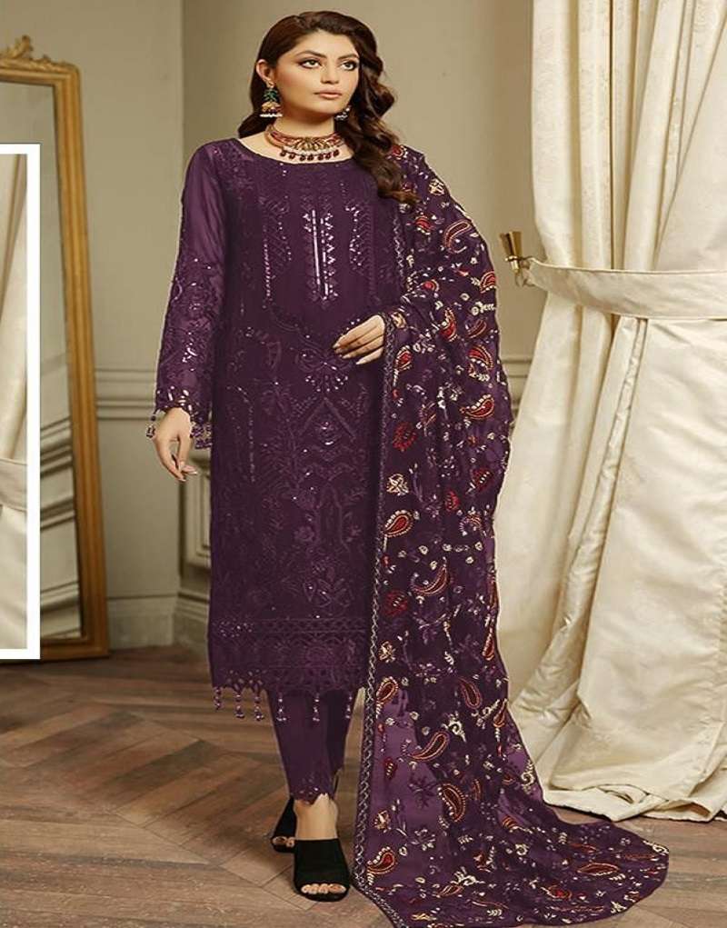 DESIGNER FANCY WEDDING PARTY FESTIVAL WEAR FAUX GEORGETTE WINE PAKISTANI STARIGHT SALWAR SUIT JG 4110D