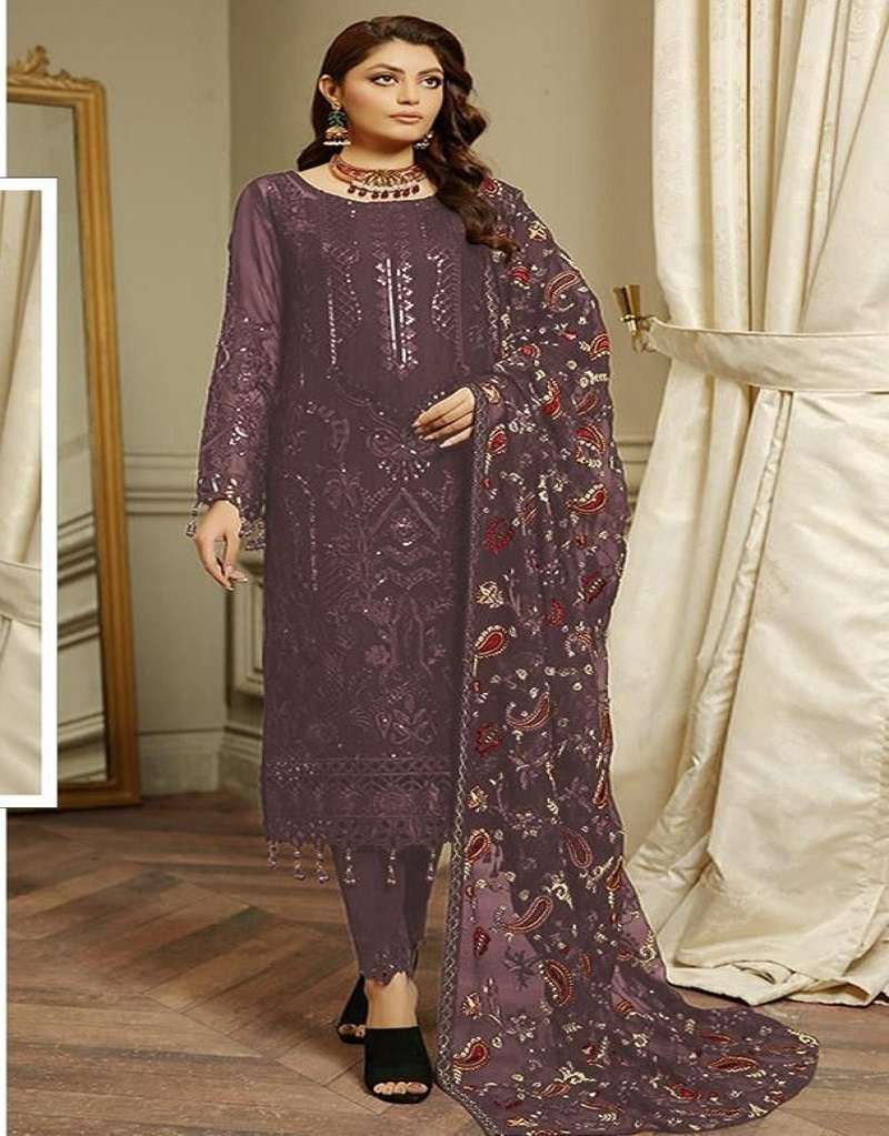 DESIGNER FANCY WEDDING PARTY FESTIVAL WEAR FAUX GEORGETTE BADAMI PAKISTANI STARIGHT SALWAR SUIT JG 4110F