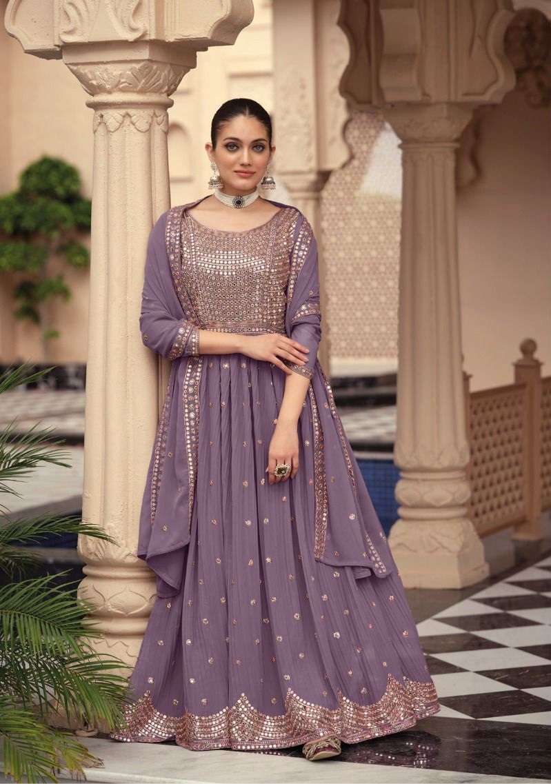 DESIGNER FANCY WEDDING PARTY WEAR BADAMI GEORGETTE ANARKALI SALWAR SUIT AND GOWN DRESS EB APSARA 1147