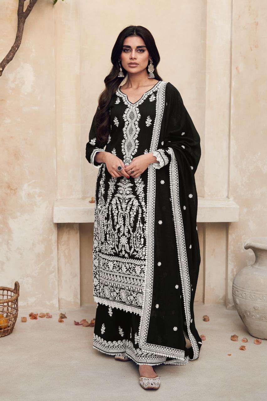 DESIGNER FANCY WEDDING PARTY WEAR BLACK PAKISTANI SILK STARIGHT SALWAR SUIT AF MIRZA 9791