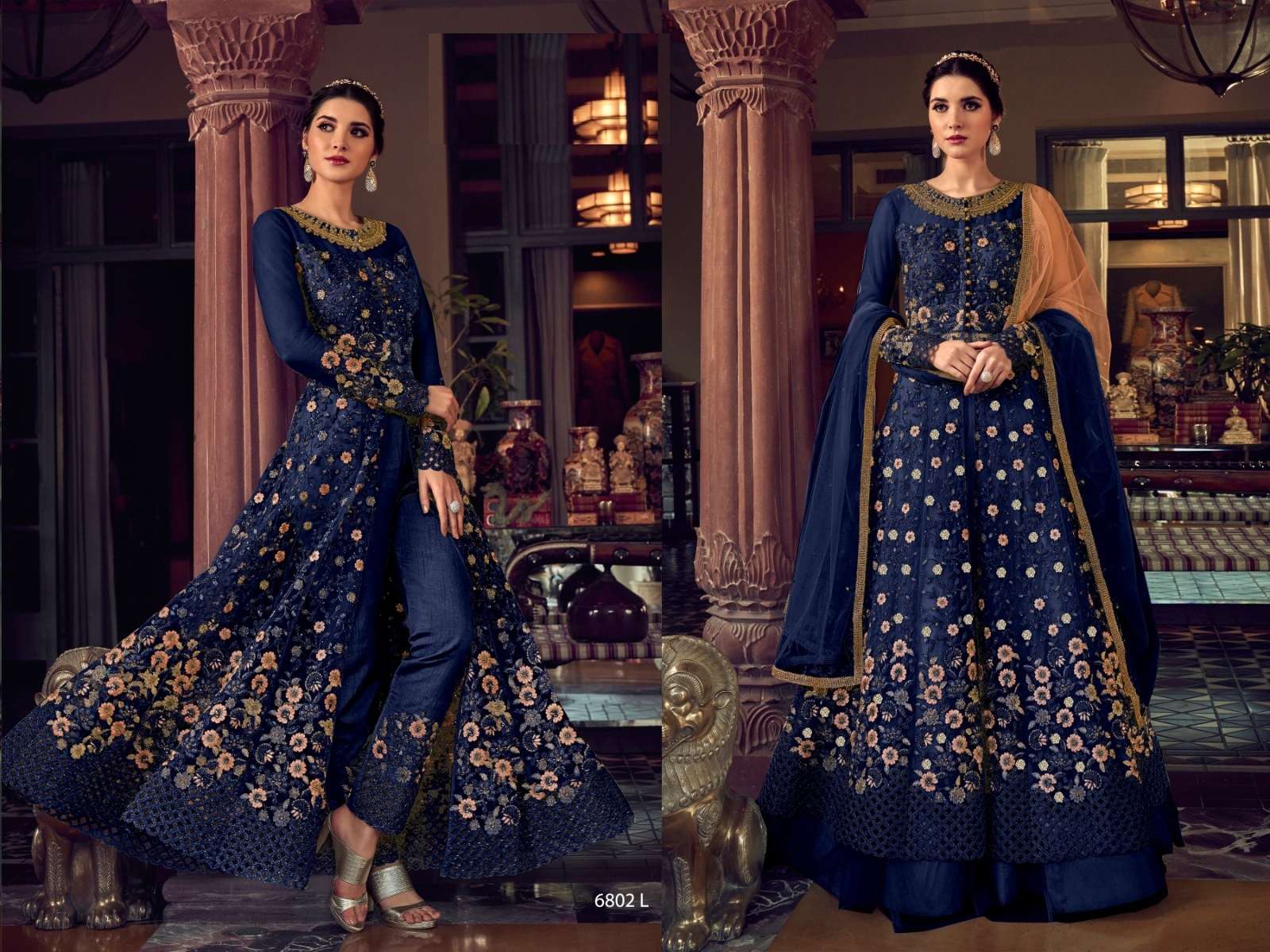 DESIGNER FANCY WEDDING PARTY WEAR BLUE ANARKALI GOWN SALWAR SUIT COLLECTION RH SWAGAT 6802L