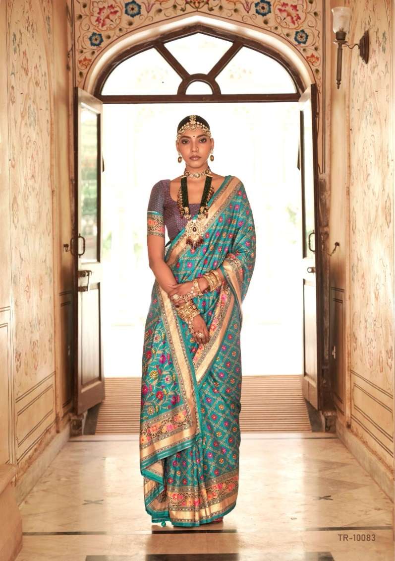 DESIGNER FANCY WEDDING PARTY WEAR BLUE SILK SAREE COLLECTION SM TRTH YAMUNA 10083