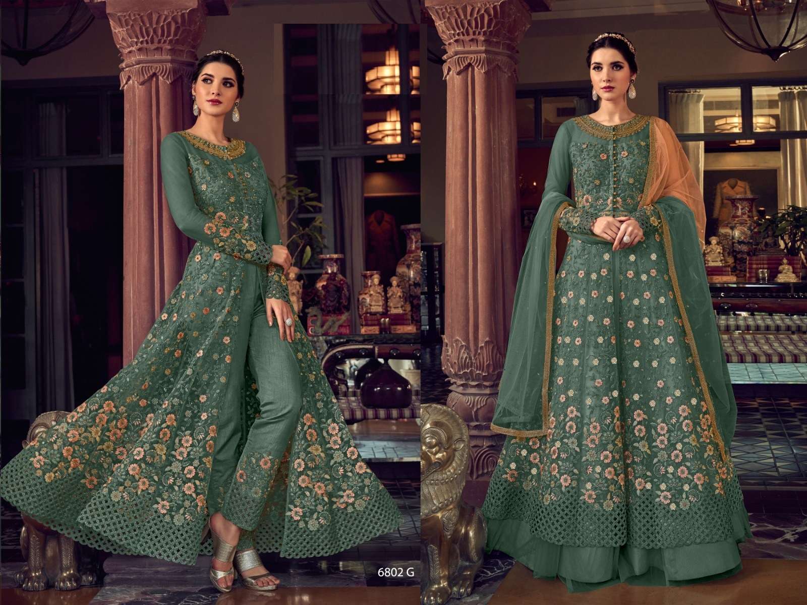 DESIGNER FANCY WEDDING PARTY WEAR DARK GREEN ANARKALI GOWN SALWAR SUIT COLLECTION RH SWAGAT 6802G