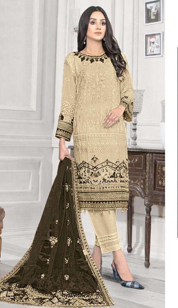 DESIGNER FANCY WEDDING PARTY WEAR FAUX GEORGETTE CHIKU PAKISTANI STARIGHT SALWAR SUIT JG 5108A