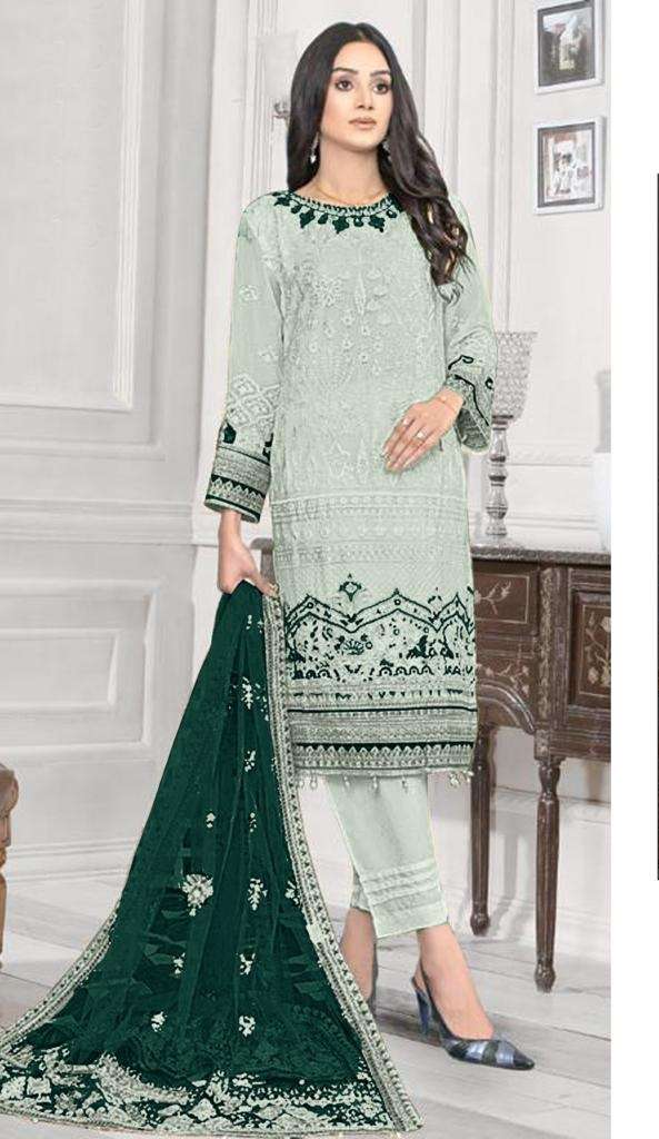 DESIGNER FANCY WEDDING PARTY WEAR FAUX GEORGETTE GREEN PAKISTANI STARIGHT SALWAR SUIT JG 5108F