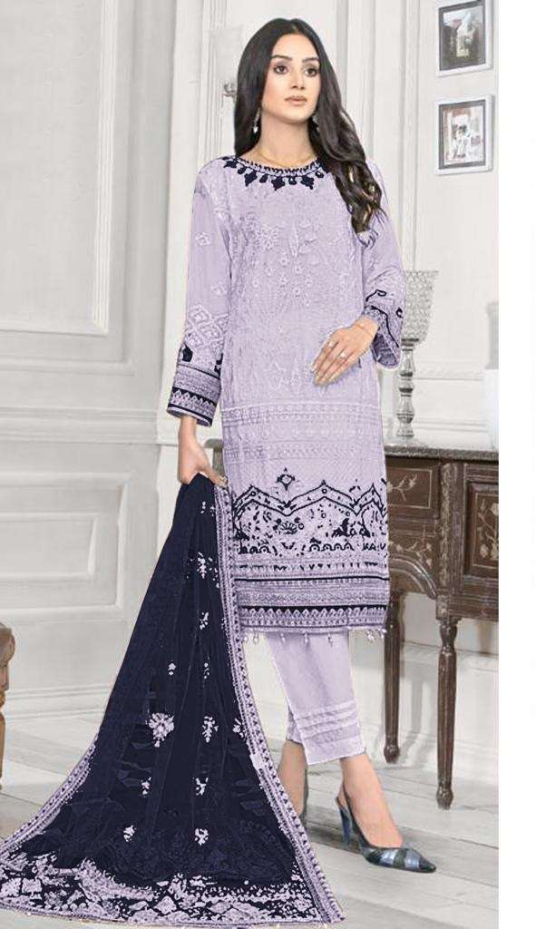 DESIGNER FANCY WEDDING PARTY WEAR FAUX GEORGETTE LAVENDER PAKISTANI STARIGHT SALWAR SUIT JG 5108E