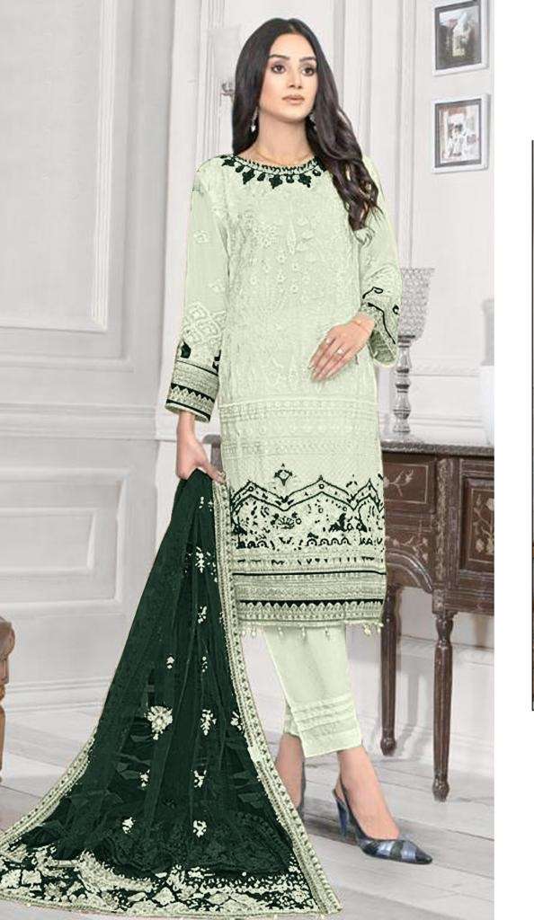 DESIGNER FANCY WEDDING PARTY WEAR FAUX GEORGETTE PISTA PAKISTANI STARIGHT SALWAR SUIT JG 5108C