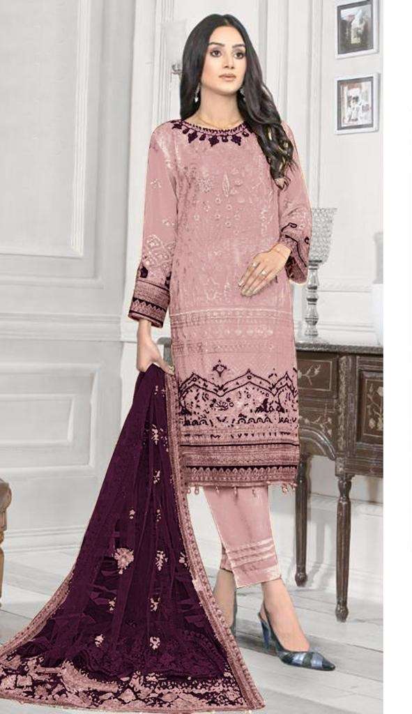 DESIGNER FANCY WEDDING PARTY WEAR FAUX GEORGETTE PINK PAKISTANI STARIGHT SALWAR SUIT JG 5108D