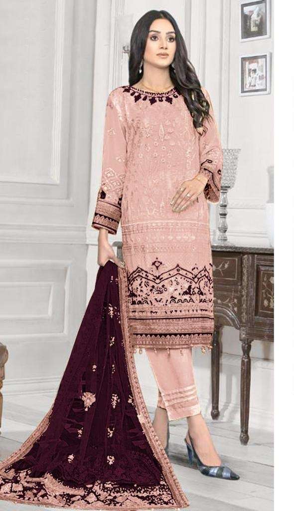 DESIGNER FANCY WEDDING PARTY WEAR FAUX GEORGETTE PEACE PAKISTANI STARIGHT SALWAR SUIT JG 5108G