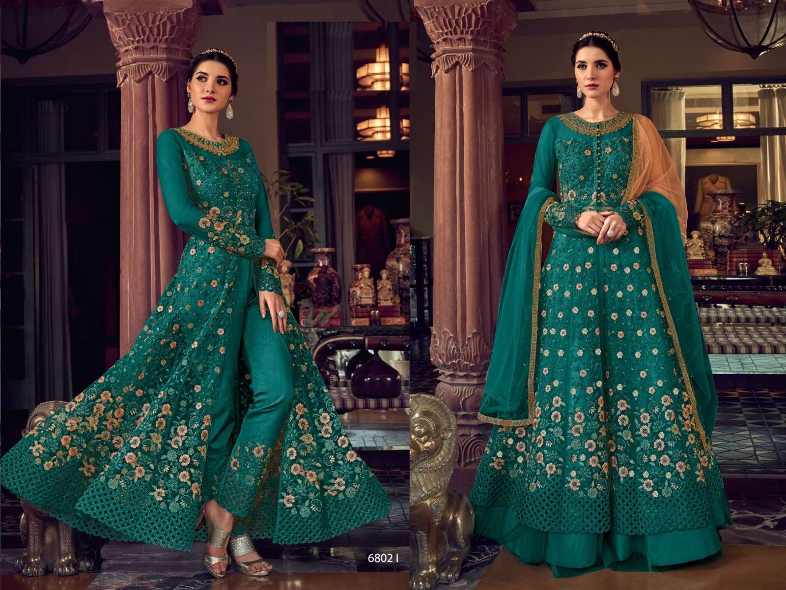 DESIGNER FANCY WEDDING PARTY WEAR GREEN ANARKALI GOWN SALWAR SUIT COLLECTION RH SWAGAT 6802I