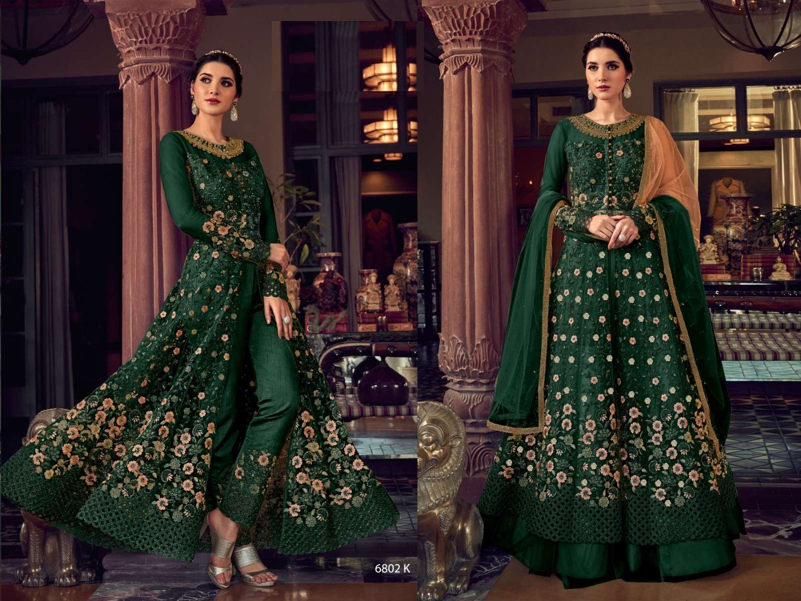 DESIGNER FANCY WEDDING PARTY WEAR GREEN ANARKALI GOWN SALWAR SUIT COLLECTION RH SWAGAT 6802K