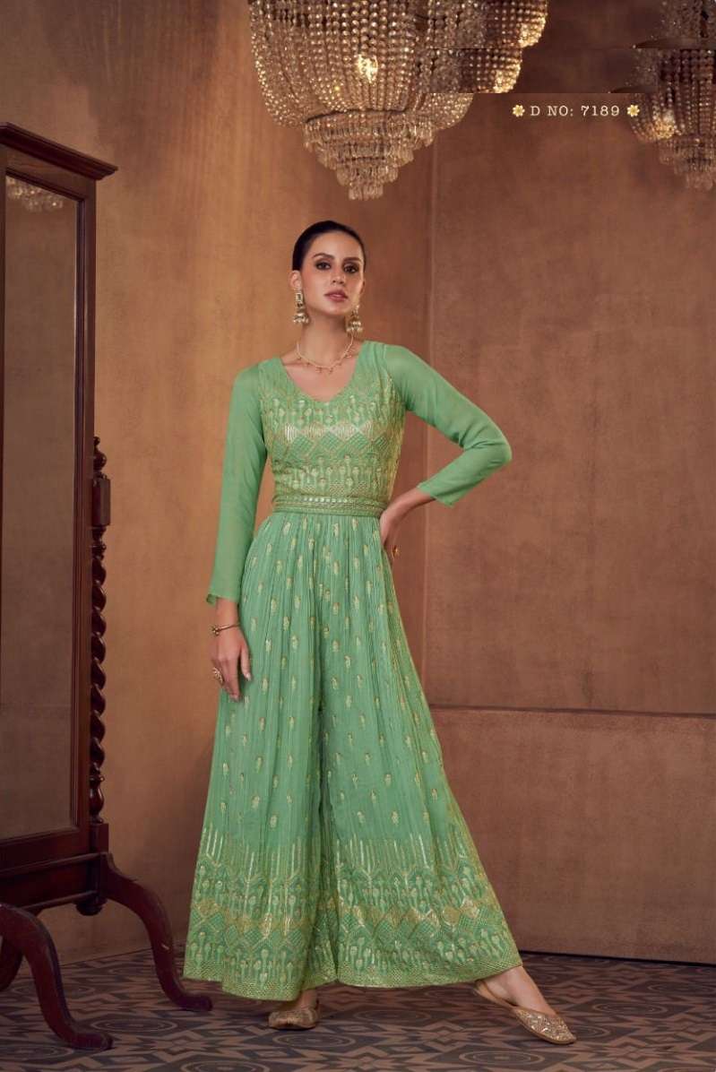 DESIGNER FANCY WEDDING PARTY WEAR GREEN REAL GEORGETTE SALWAR SUIT AND GOWN ANARKALI DRESS GL ICONIC 7189