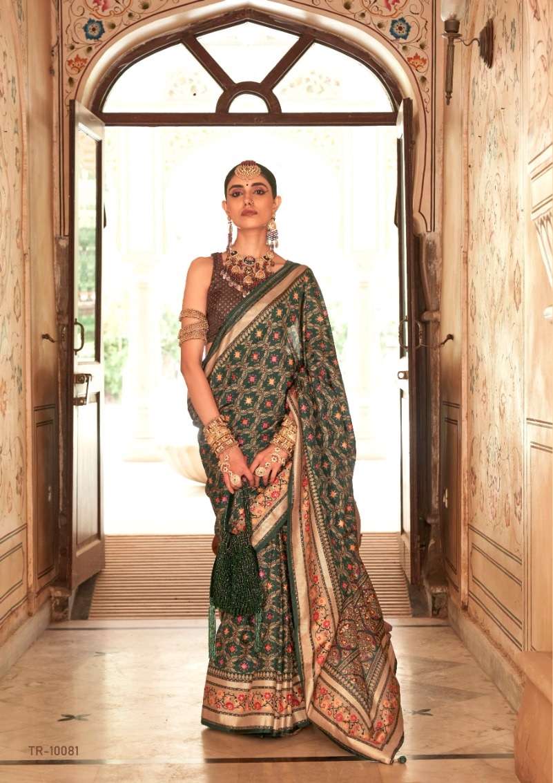 DESIGNER FANCY WEDDING PARTY WEAR GREEN SILK SAREE COLLECTION SM TRTH YAMUNA 10081