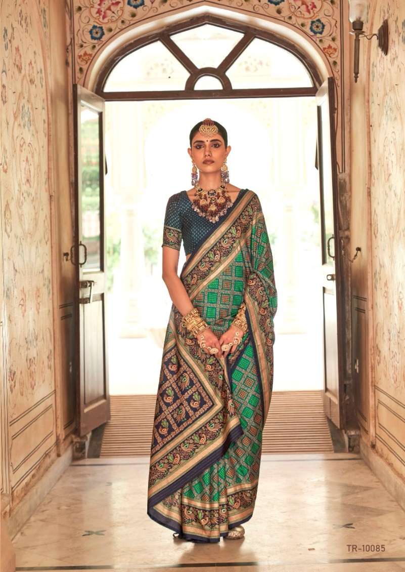 DESIGNER FANCY WEDDING PARTY WEAR GREEN SILK SAREE COLLECTION SM TRTH YAMUNA 10085