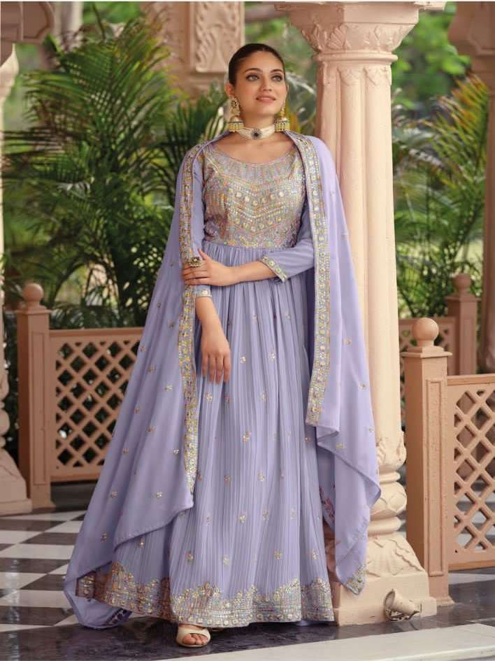 DESIGNER FANCY WEDDING PARTY WEAR LAVENDER GEORGETTE ANARKALI SALWAR SUIT AND GOWN DRESS EB APSARA 1145